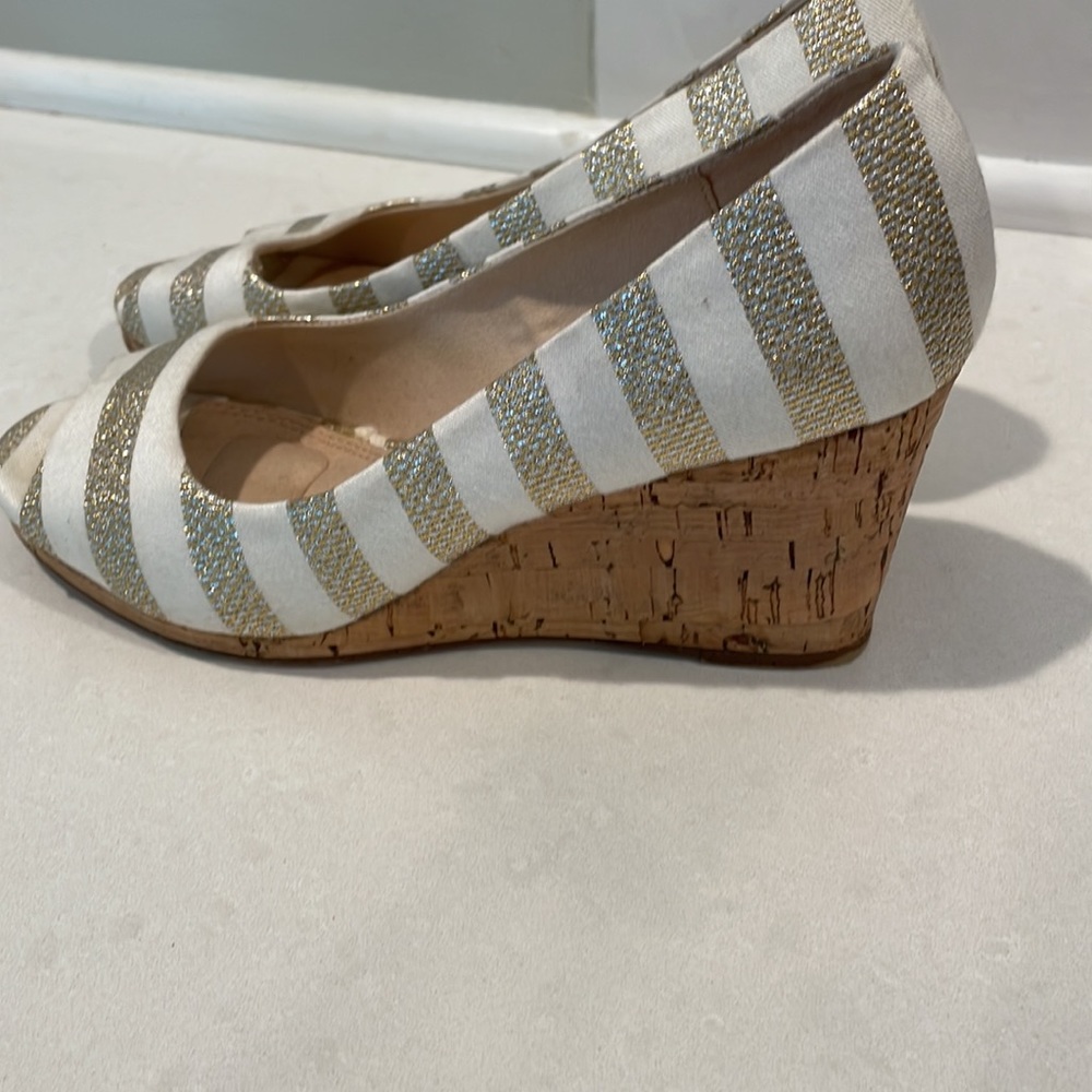 White and gold peektoe espadrilles